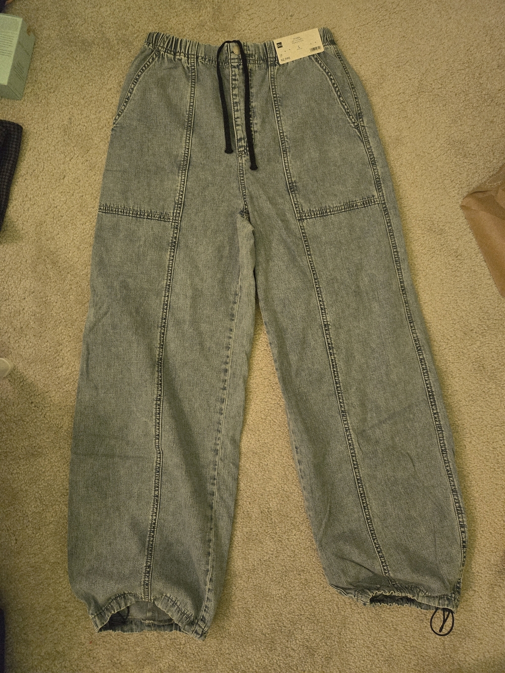 Gu Light Blue Denim Joggers with Black Drawstring